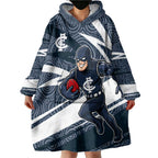 Carlton Blues Australian Football Wearable Blanket Hoodie Superhero Mascot With Indigenous Pattern Art