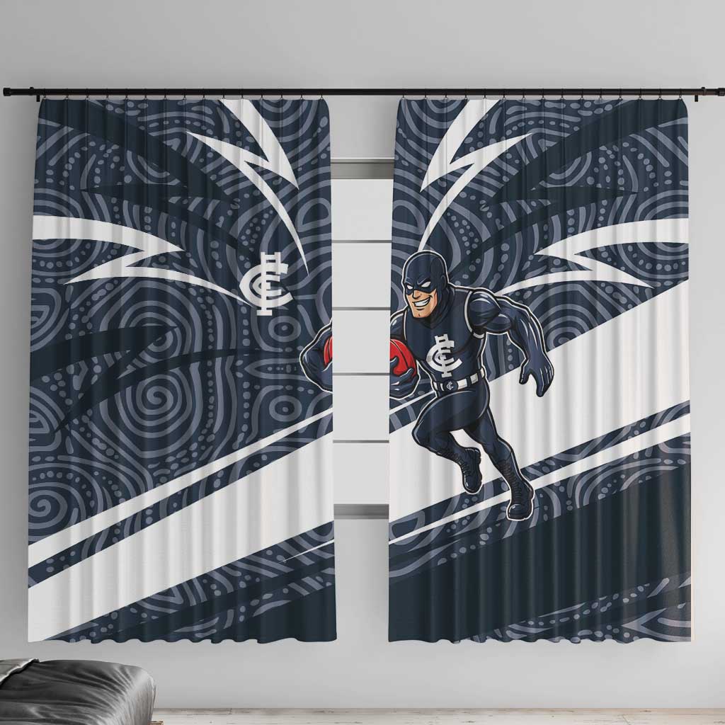 Carlton Blues Australian Football Window Curtain Superhero Mascot With Indigenous Pattern Art
