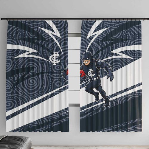 Carlton Blues Australian Football Window Curtain Superhero Mascot With Indigenous Pattern Art