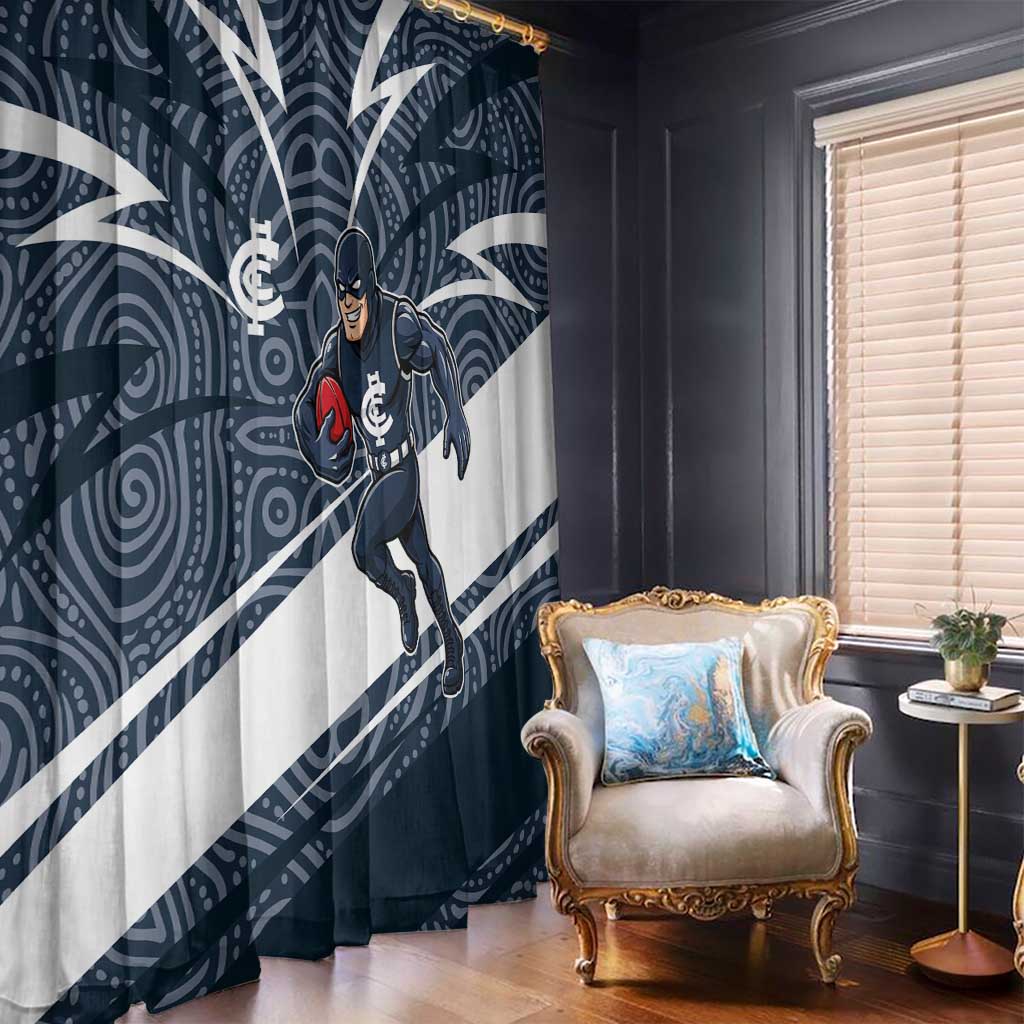 Carlton Blues Australian Football Window Curtain Superhero Mascot With Indigenous Pattern Art