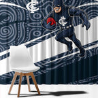 Carlton Blues Australian Football Window Curtain Superhero Mascot With Indigenous Pattern Art