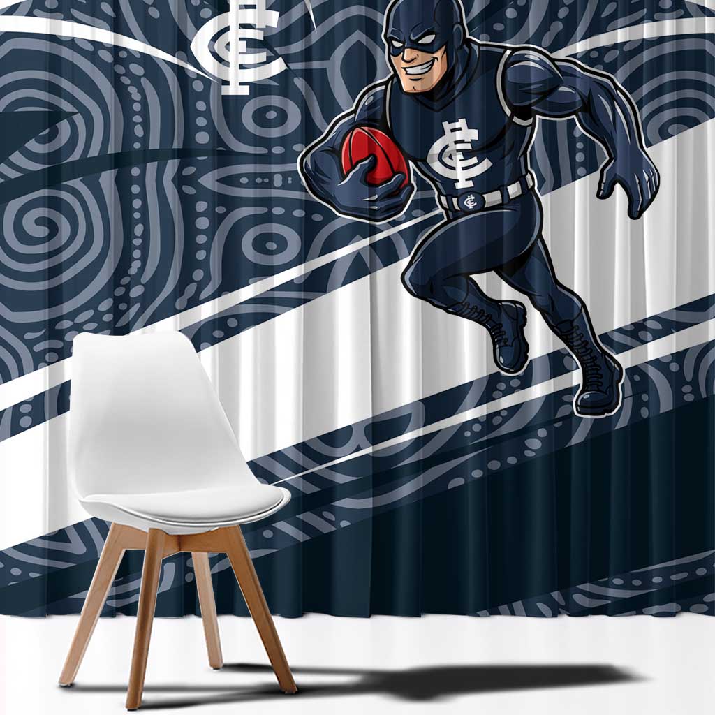 Carlton Blues Australian Football Window Curtain Superhero Mascot With Indigenous Pattern Art