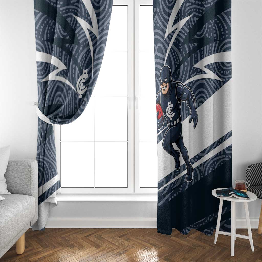 Carlton Blues Australian Football Window Curtain Superhero Mascot With Indigenous Pattern Art