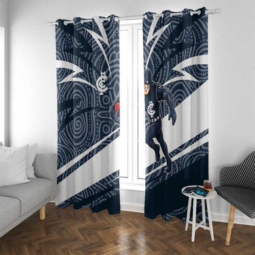 Carlton Blues Australian Football Window Curtain Superhero Mascot With Indigenous Pattern Art