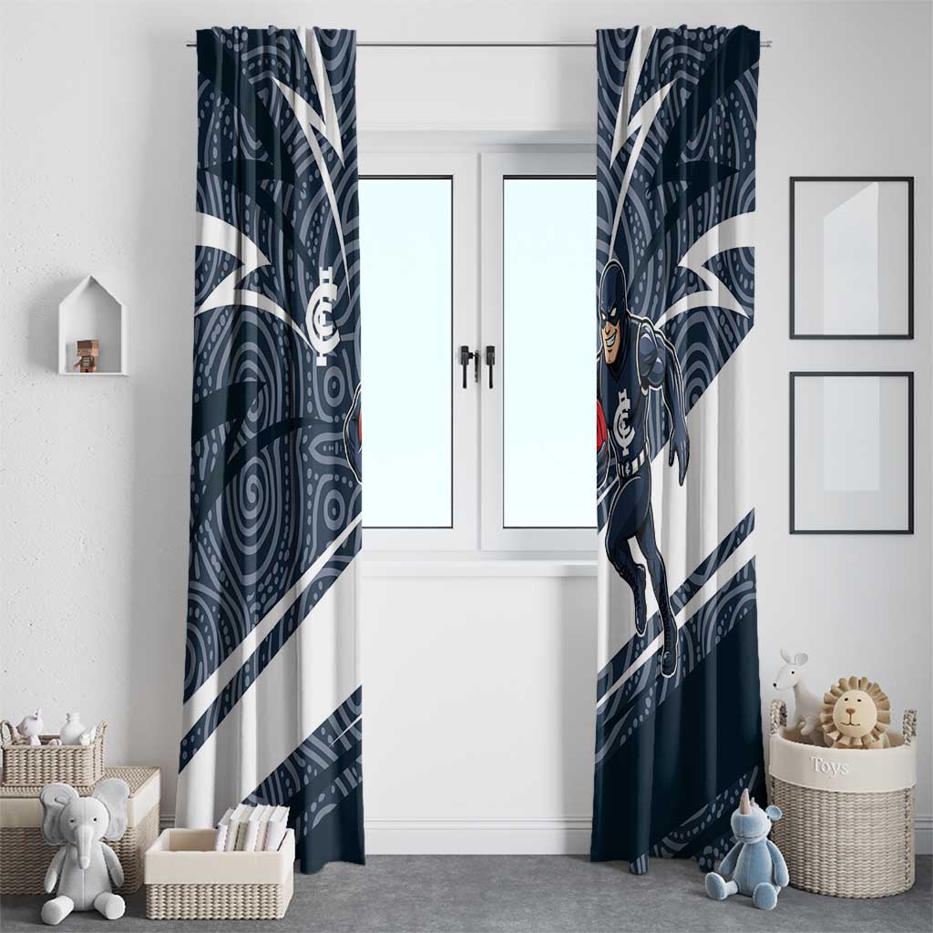 Carlton Blues Australian Football Window Curtain Superhero Mascot With Indigenous Pattern Art