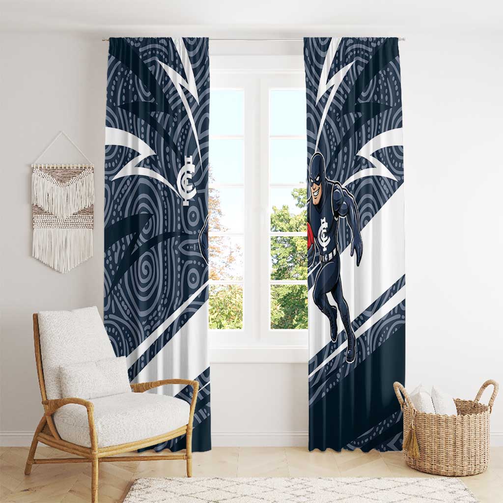 Carlton Blues Australian Football Window Curtain Superhero Mascot With Indigenous Pattern Art