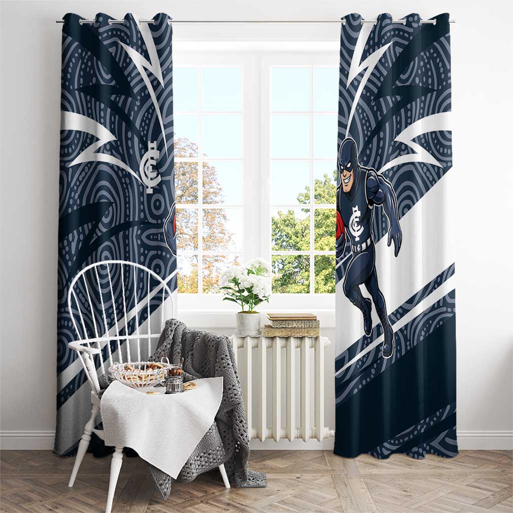 Carlton Blues Australian Football Window Curtain Superhero Mascot With Indigenous Pattern Art