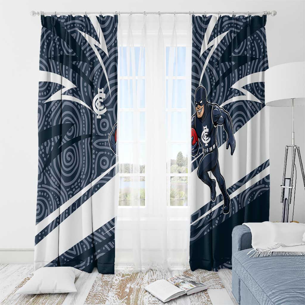 Carlton Blues Australian Football Window Curtain Superhero Mascot With Indigenous Pattern Art