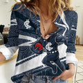 Carlton Blues Australian Football Women Casual Shirt Superhero Mascot With Indigenous Pattern Art