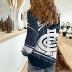 Carlton Blues Australian Football Women Casual Shirt Superhero Mascot With Indigenous Pattern Art
