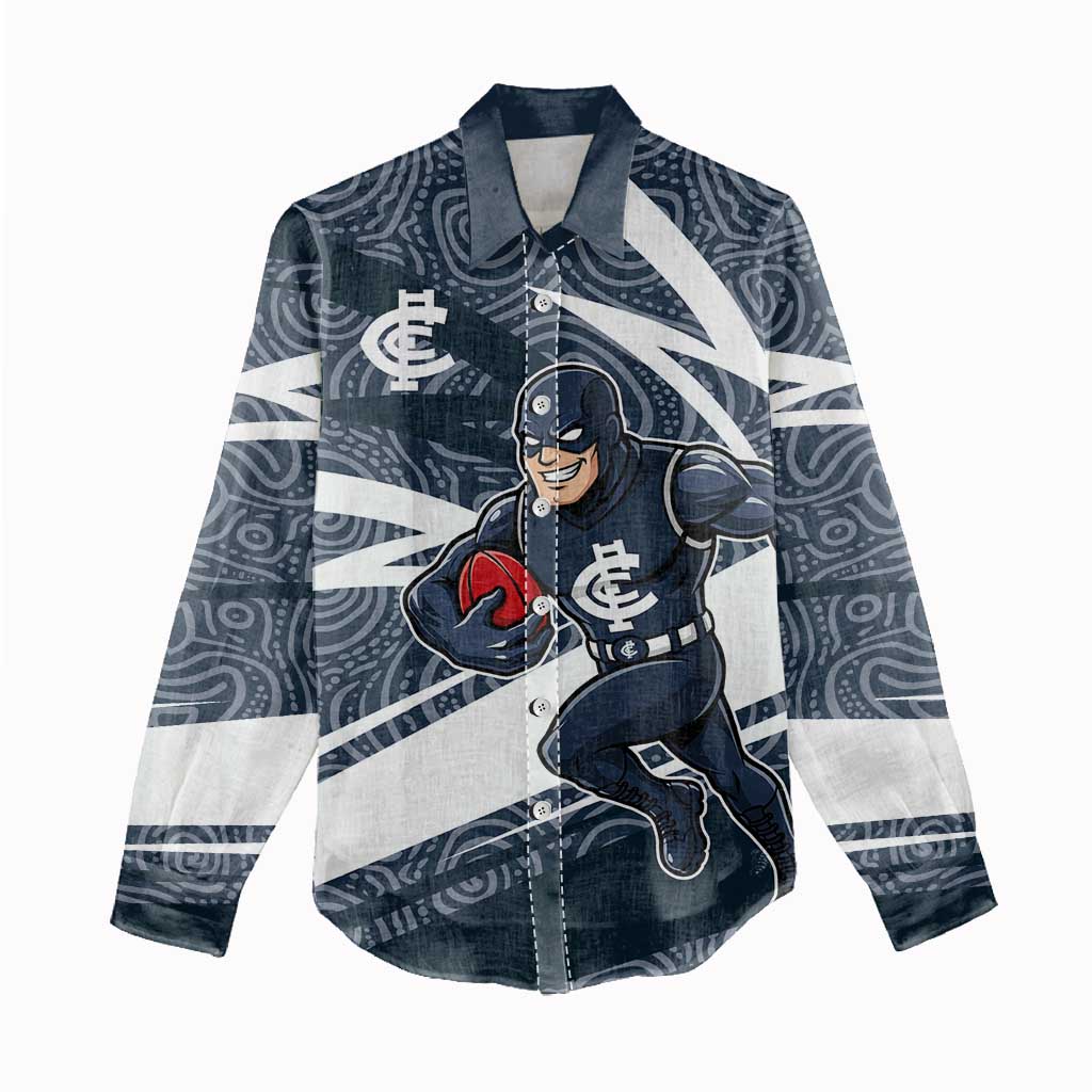 Carlton Blues Australian Football Women Casual Shirt Superhero Mascot With Indigenous Pattern Art