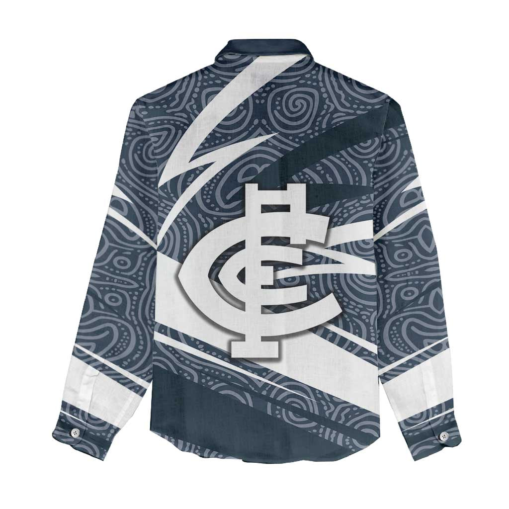 Carlton Blues Australian Football Women Casual Shirt Superhero Mascot With Indigenous Pattern Art