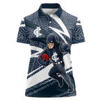 Carlton Blues Australian Football Women Polo Shirt Superhero Mascot With Indigenous Pattern Art
