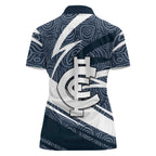 Carlton Blues Australian Football Women Polo Shirt Superhero Mascot With Indigenous Pattern Art
