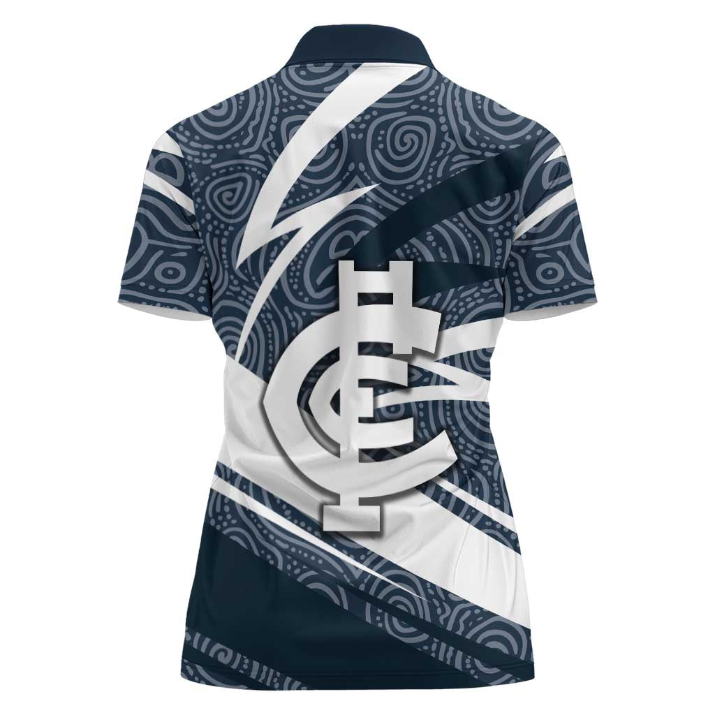 Carlton Blues Australian Football Women Polo Shirt Superhero Mascot With Indigenous Pattern Art