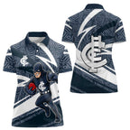 Carlton Blues Australian Football Women Polo Shirt Superhero Mascot With Indigenous Pattern Art