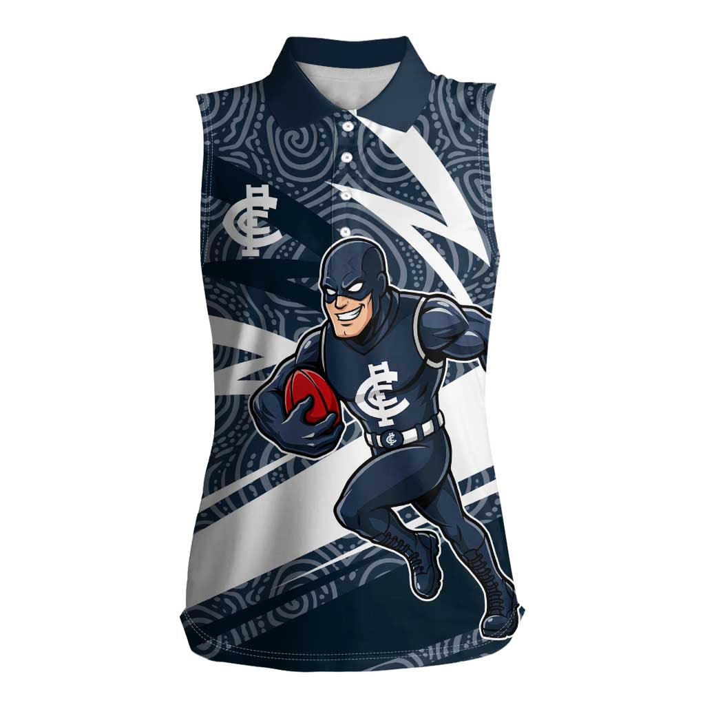 Carlton Blues Australian Football Women Sleeveless Polo Shirt Superhero Mascot With Indigenous Pattern Art