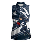 Carlton Blues Australian Football Women Sleeveless Polo Shirt Superhero Mascot With Indigenous Pattern Art