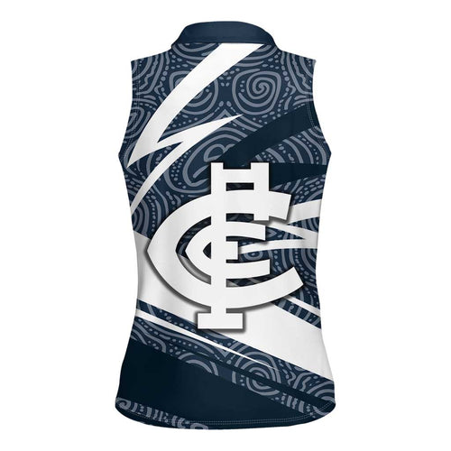 Carlton Blues Australian Football Women Sleeveless Polo Shirt Superhero Mascot With Indigenous Pattern Art