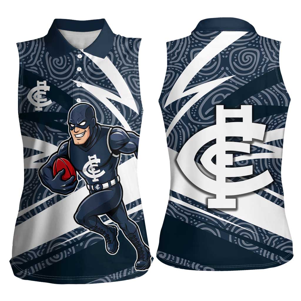 Carlton Blues Australian Football Women Sleeveless Polo Shirt Superhero Mascot With Indigenous Pattern Art
