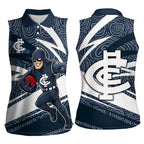 Carlton Blues Australian Football Women Sleeveless Polo Shirt Superhero Mascot With Indigenous Pattern Art
