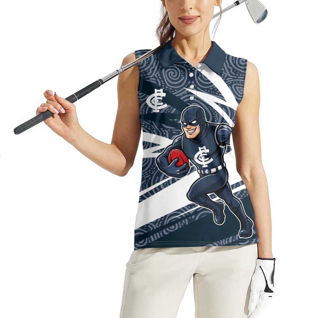 Carlton Blues Australian Football Women Sleeveless Polo Shirt Superhero Mascot With Indigenous Pattern Art