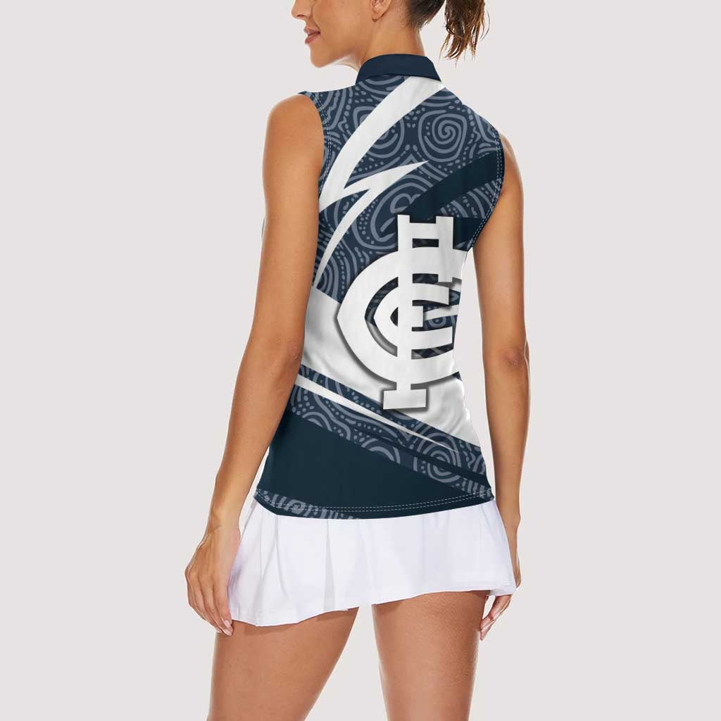 Carlton Blues Australian Football Women Sleeveless Polo Shirt Superhero Mascot With Indigenous Pattern Art
