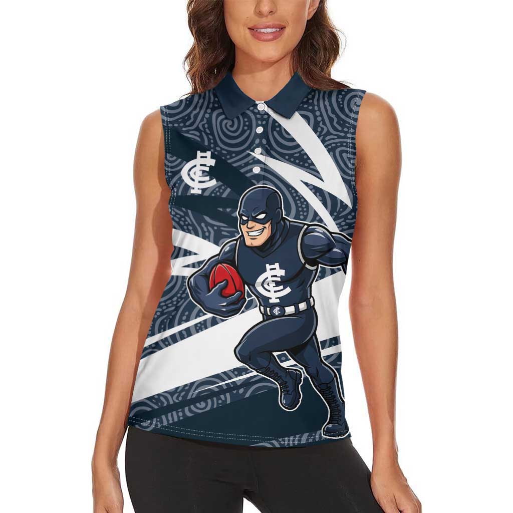 Carlton Blues Australian Football Women Sleeveless Polo Shirt Superhero Mascot With Indigenous Pattern Art