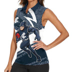 Carlton Blues Australian Football Women Sleeveless Polo Shirt Superhero Mascot With Indigenous Pattern Art