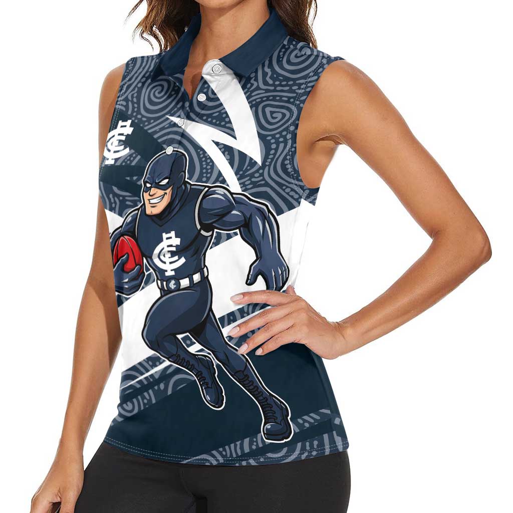 Carlton Blues Australian Football Women Sleeveless Polo Shirt Superhero Mascot With Indigenous Pattern Art