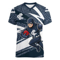 Carlton Blues Australian Football Women V-Neck T-Shirt Superhero Mascot With Indigenous Pattern Art