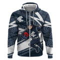 Carlton Blues Australian Football Zip Hoodie Superhero Mascot With Indigenous Pattern Art