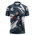 Carlton Blues Australian Football Zipper Polo Shirt Superhero Mascot With Indigenous Pattern Art