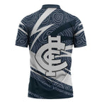 Carlton Blues Australian Football Zipper Polo Shirt Superhero Mascot With Indigenous Pattern Art