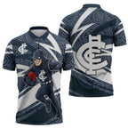 Carlton Blues Australian Football Zipper Polo Shirt Superhero Mascot With Indigenous Pattern Art