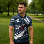 Carlton Blues Australian Football Zipper Polo Shirt Superhero Mascot With Indigenous Pattern Art