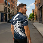 Carlton Blues Australian Football Zipper Polo Shirt Superhero Mascot With Indigenous Pattern Art