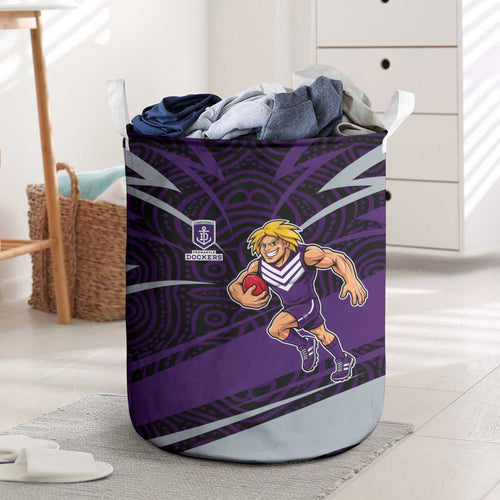Fremantle Dockers Australian Football Laundry Basket Athletic Hero Mascot With Indigenous Pattern Art