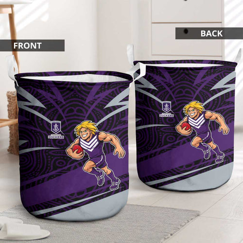 Fremantle Dockers Australian Football Laundry Basket Athletic Hero Mascot With Indigenous Pattern Art