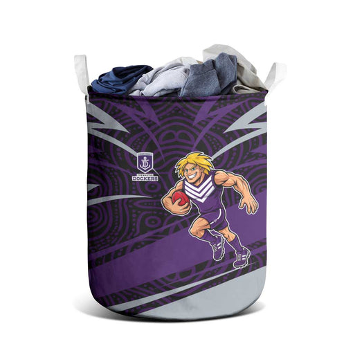 Fremantle Dockers Australian Football Laundry Basket Athletic Hero Mascot With Indigenous Pattern Art