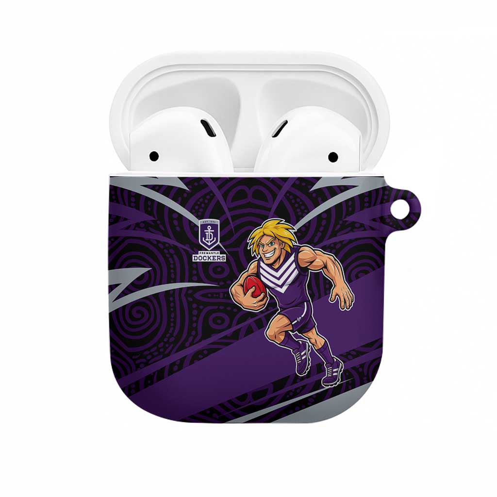Fremantle Dockers Australian Football AirPods Case Athletic Hero Mascot With Indigenous Pattern Art