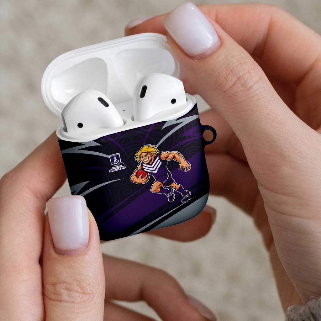 Fremantle Dockers Australian Football AirPods Case Athletic Hero Mascot With Indigenous Pattern Art