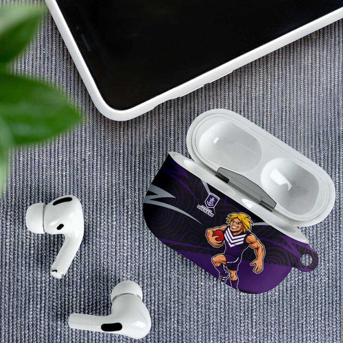 Fremantle Dockers Australian Football AirPods Case Athletic Hero Mascot With Indigenous Pattern Art