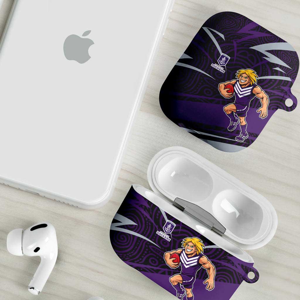 Fremantle Dockers Australian Football AirPods Case Athletic Hero Mascot With Indigenous Pattern Art