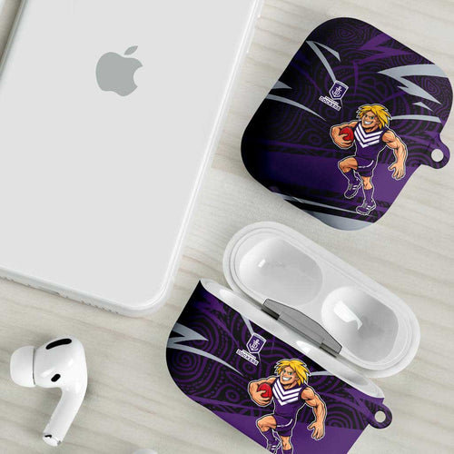 Fremantle Dockers Australian Football AirPods Case Athletic Hero Mascot With Indigenous Pattern Art