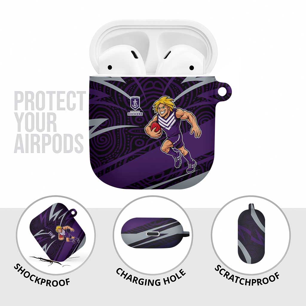 Fremantle Dockers Australian Football AirPods Case Athletic Hero Mascot With Indigenous Pattern Art