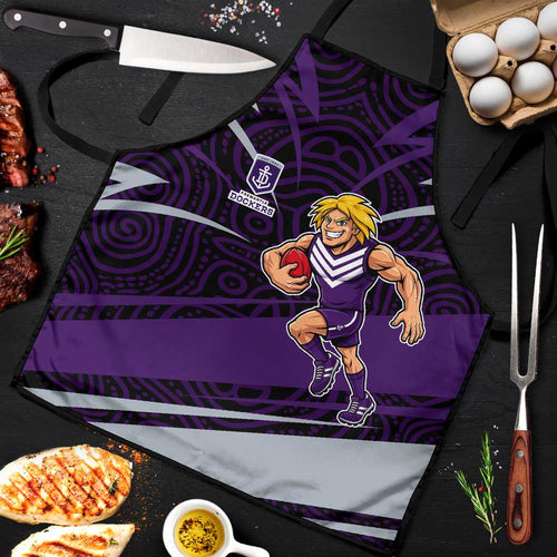 Fremantle Dockers Australian Football Apron Athletic Hero Mascot With Indigenous Pattern Art