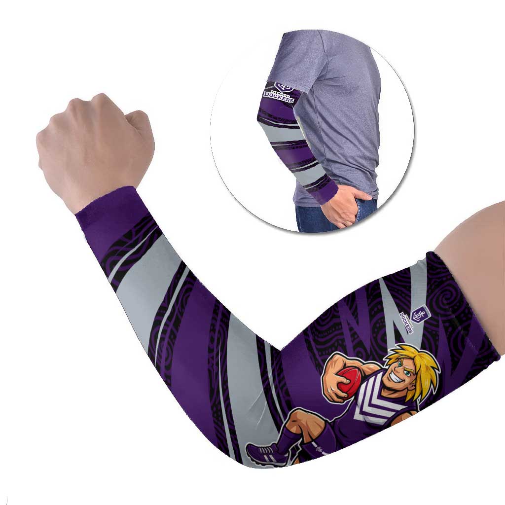 Fremantle Dockers Australian Football Arm Sleeves Athletic Hero Mascot With Indigenous Pattern Art