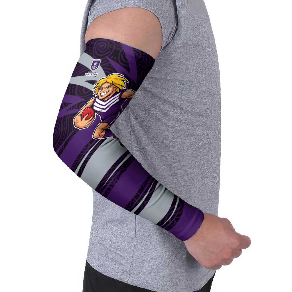 Fremantle Dockers Australian Football Arm Sleeves Athletic Hero Mascot With Indigenous Pattern Art