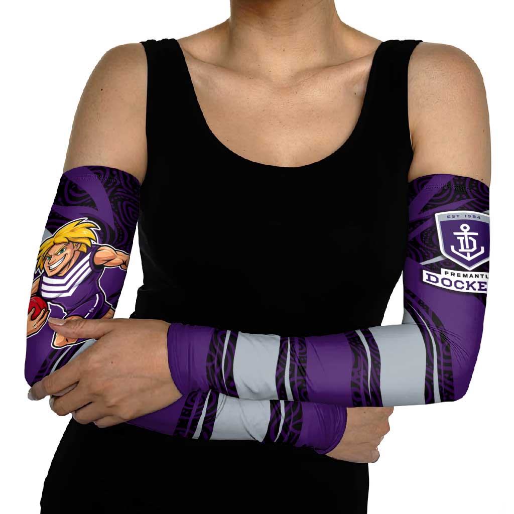 Fremantle Dockers Australian Football Arm Sleeves Athletic Hero Mascot With Indigenous Pattern Art